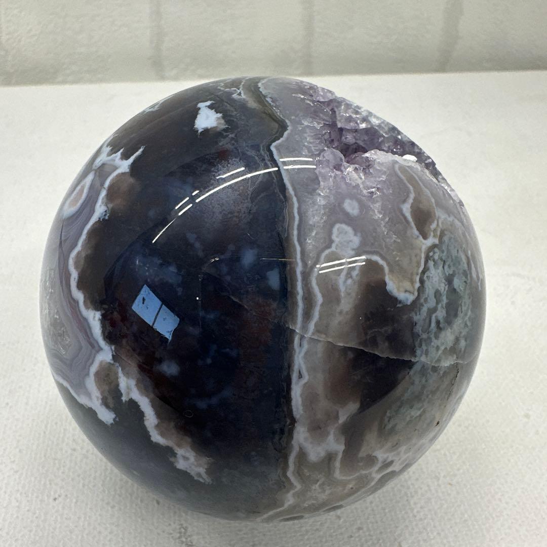 希少　パープルモスアゲート　スフィア　笑口　丸玉