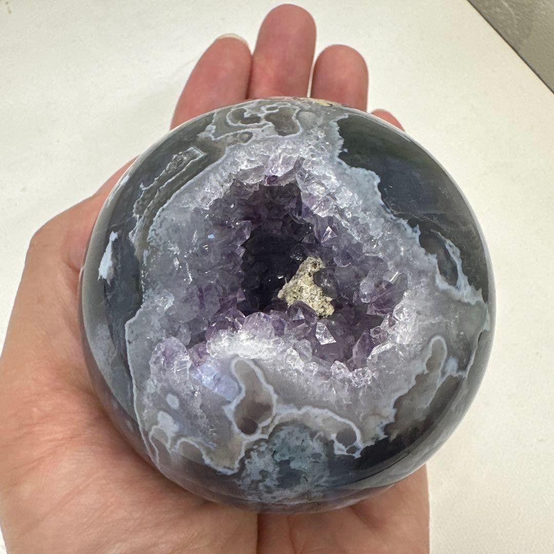 希少　パープルモスアゲート　スフィア　笑口　丸玉