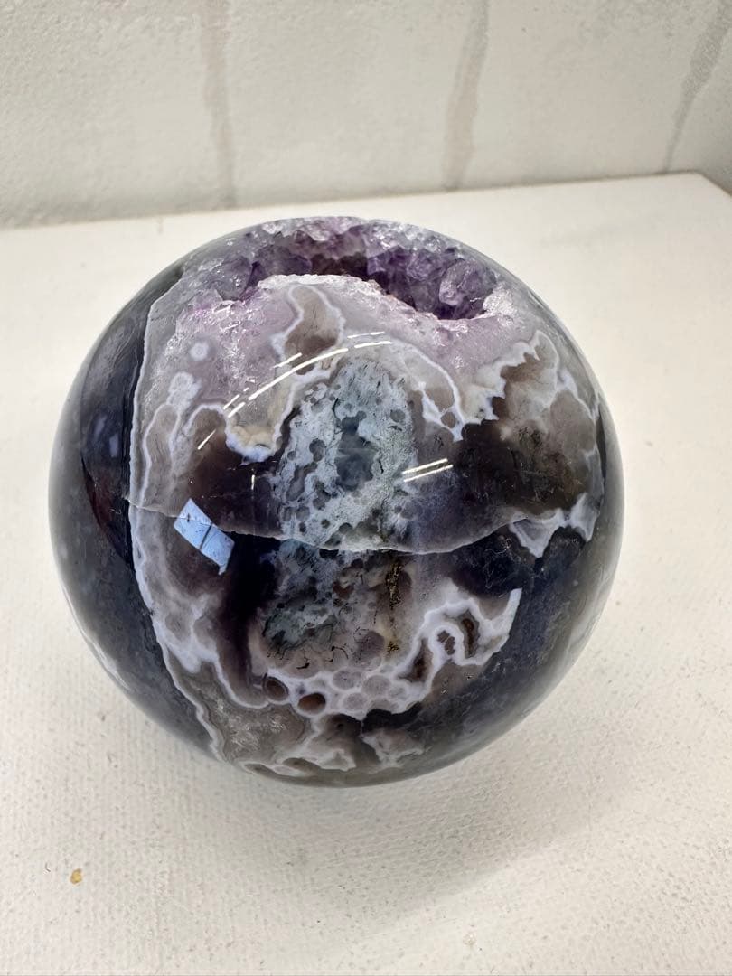 希少　パープルモスアゲート　スフィア　笑口　丸玉