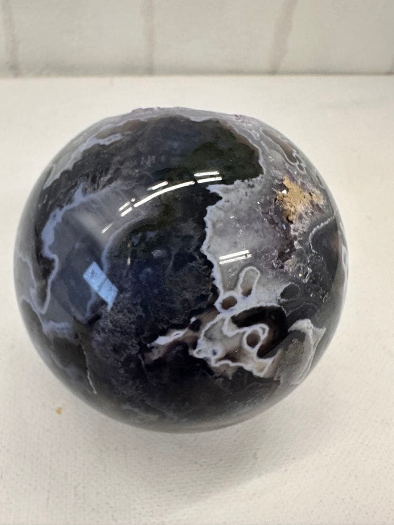 希少　パープルモスアゲート　スフィア　笑口　丸玉