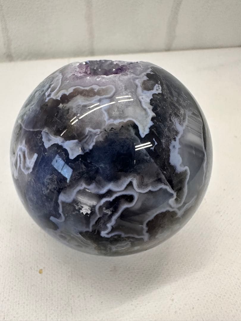 希少　パープルモスアゲート　スフィア　笑口　丸玉