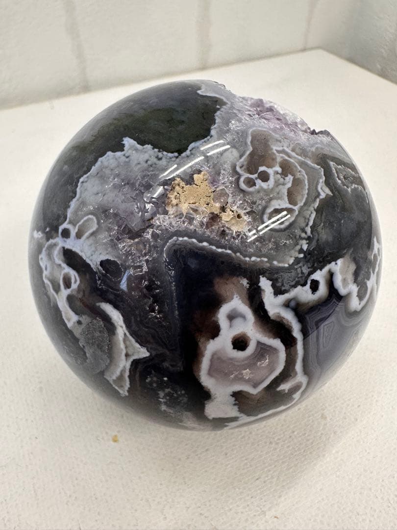 希少　パープルモスアゲート　スフィア　笑口　丸玉