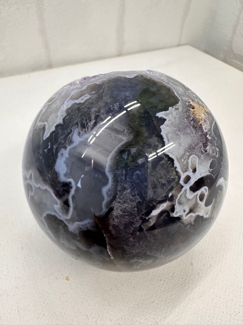 希少　パープルモスアゲート　スフィア　笑口　丸玉