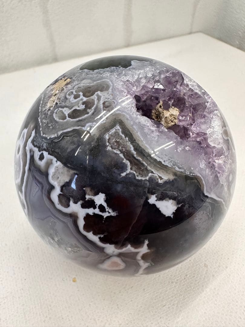 希少　パープルモスアゲート　スフィア　笑口　丸玉