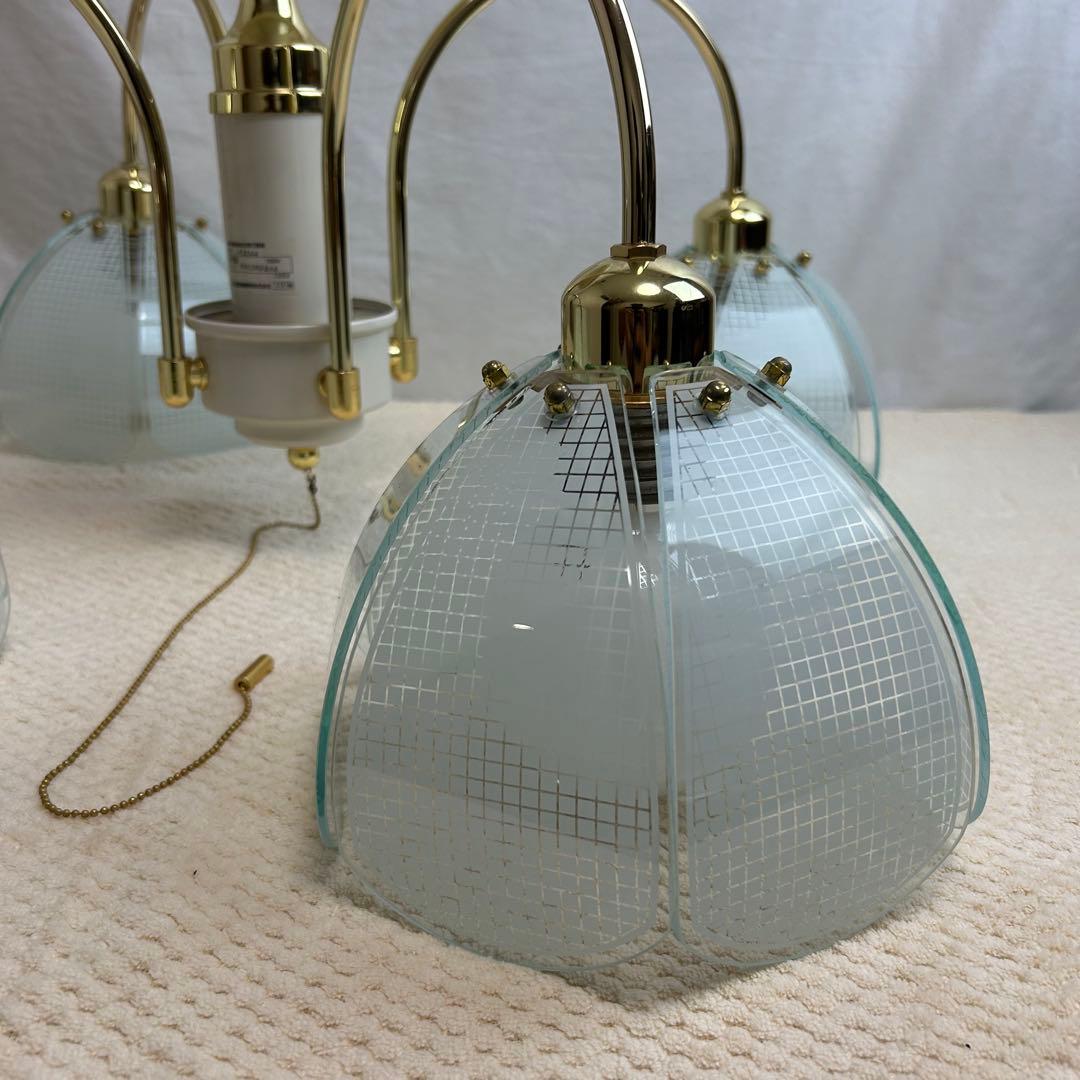 【希少】三菱電機　シャンデリア　照明　4灯　ガラス　アンティーク　レトロ　モダン