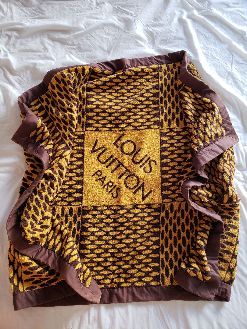 LOUIS VUITTON ブラン ケット タオル ラグ コットン 100% 綿