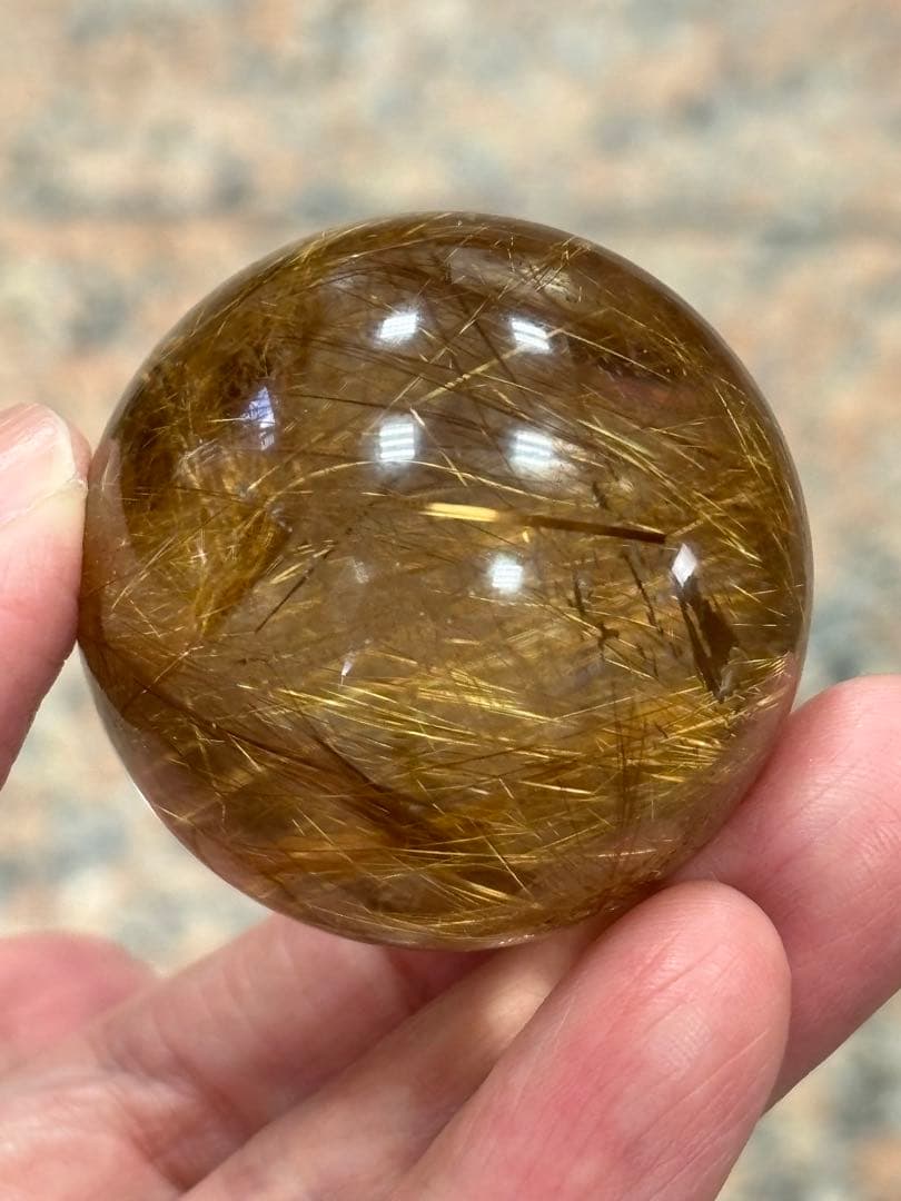 ゴールドルチル　クォーツ　スフィア　スモーキー　4.06cm 透明度高　天然石