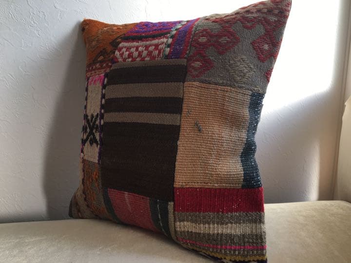 ビンテージラグ　トルコラグ　オールドキリム　クッションカバー　パッチワーク♯15