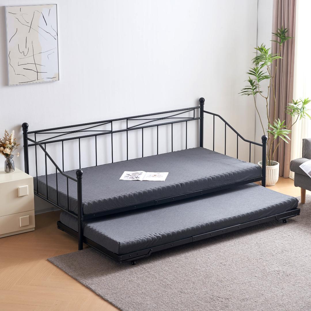 【ブラック】親子ベッド 二段ベッド パイプベッド シングルベッドディベッド
