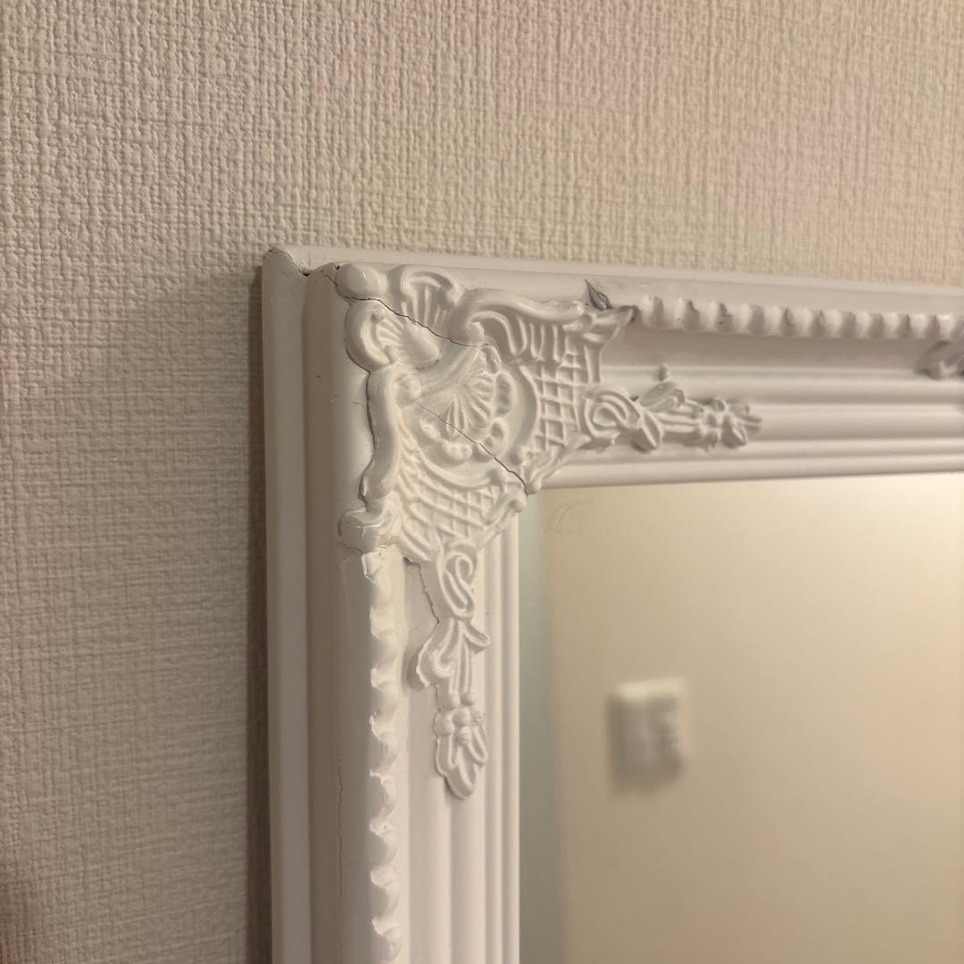 スタンドミラー 全身鏡 おしゃれ アンティーク 姿見　姫系 ホワイト 白