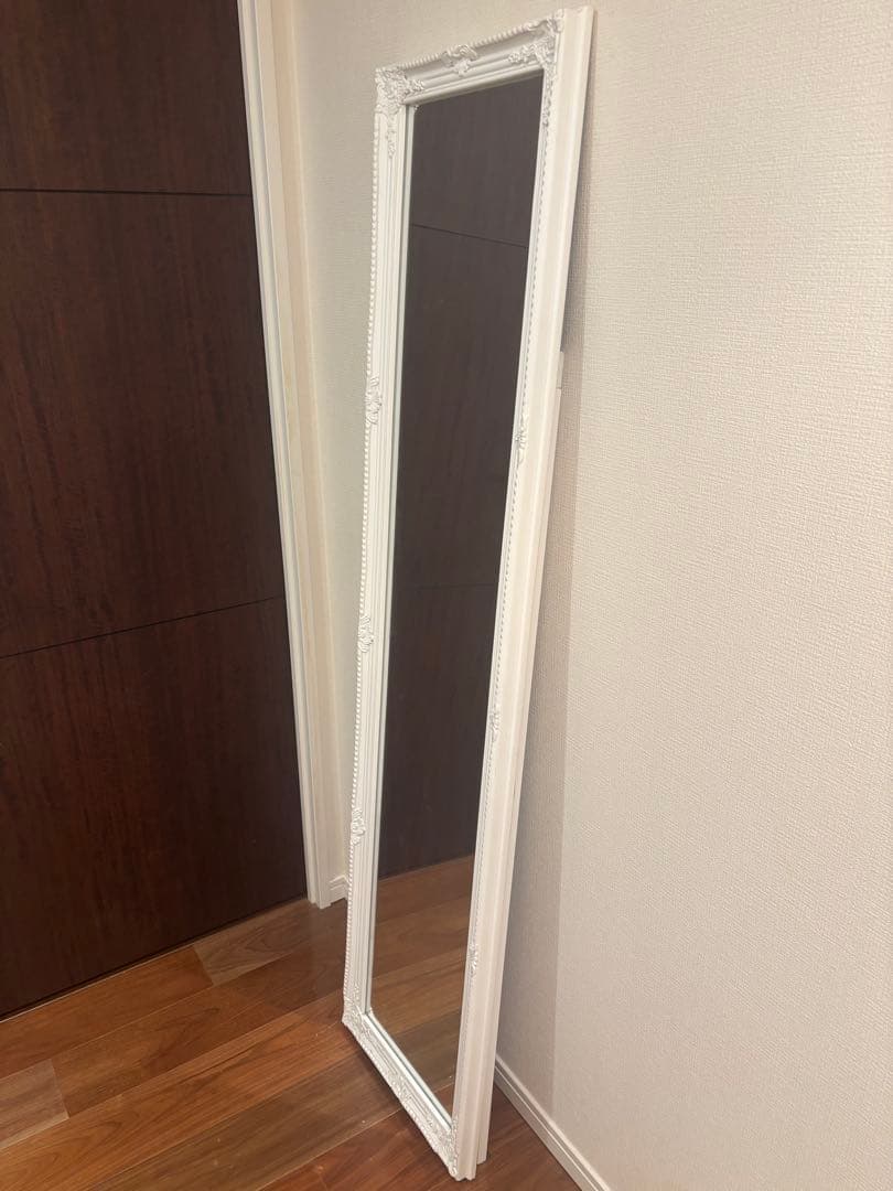 スタンドミラー 全身鏡 おしゃれ アンティーク 姿見　姫系 ホワイト 白
