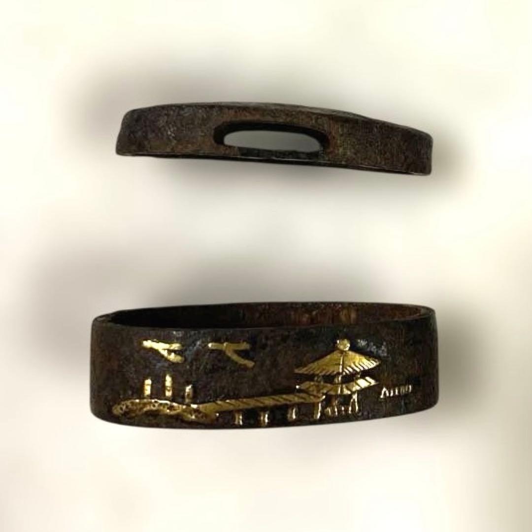 B-75 縁頭 金象嵌 武具 刀装具 骨董品 時代物 日本 美術品 工芸