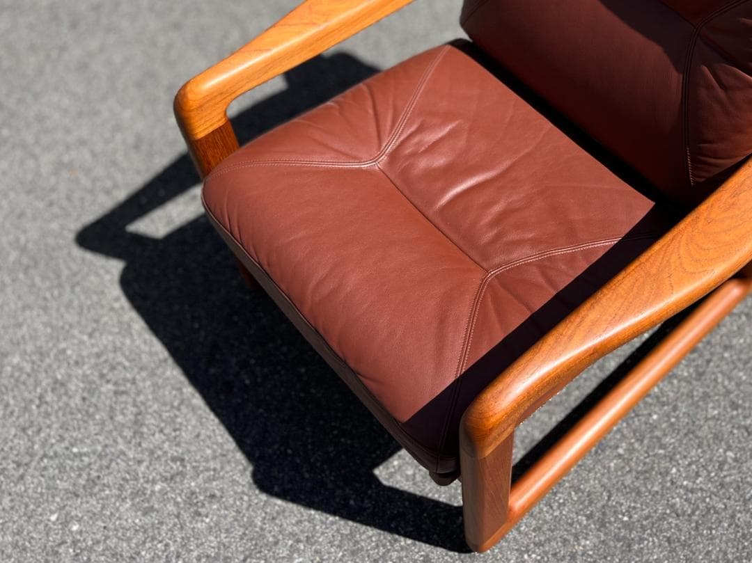 北欧ヴィンテージ☆1970s／デンマーク／1Ｐソファ／チーク材無垢／本革シート