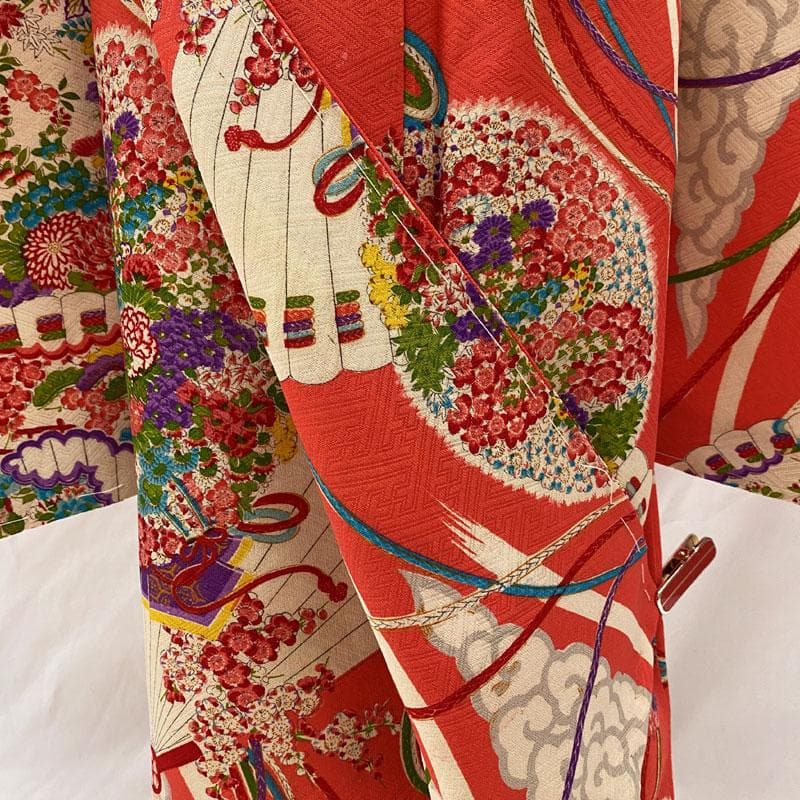 510ag72◎七五三 七歳 女児 アンティーク着物&袋帯 総柄 濃ピンク◎