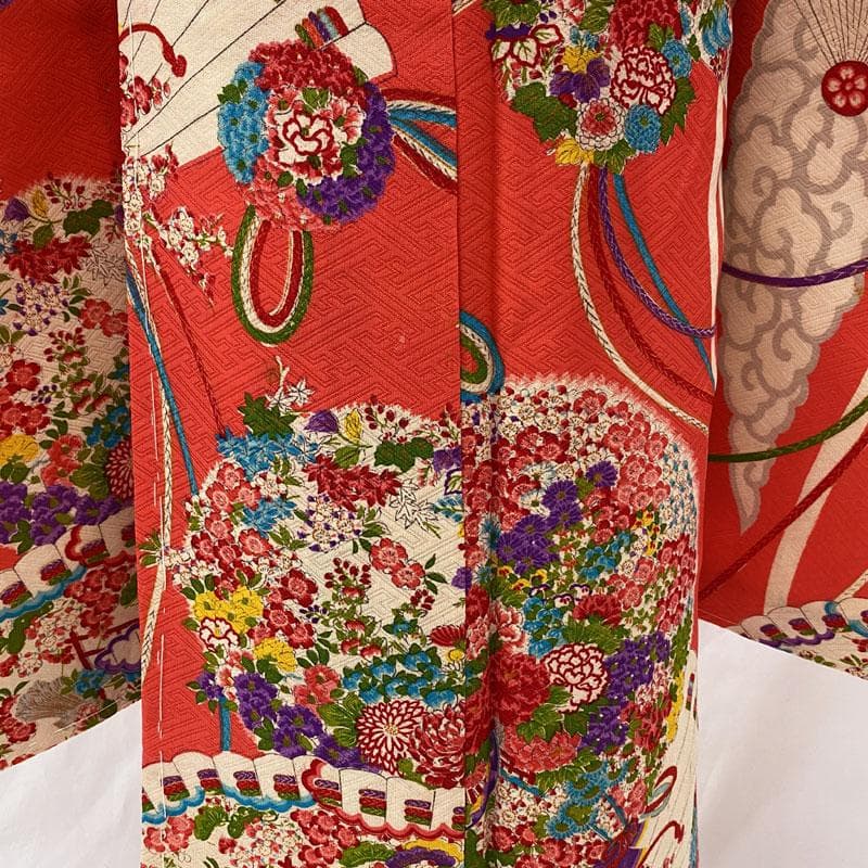 510ag72◎七五三 七歳 女児 アンティーク着物&袋帯 総柄 濃ピンク◎
