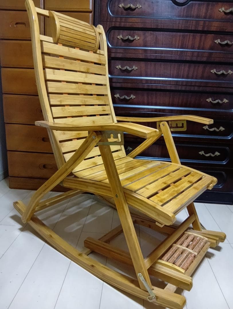 竹製 ロッキングチェア リクライニング 折りたたみ式 マッサージ底板付き