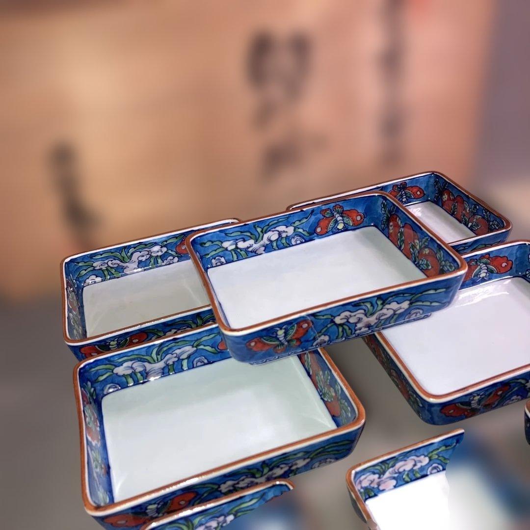 【源右衛門】古伊万里の伝統　日本の名窯　舘林源右衛門作　染錦古代花蝶図　角向付揃