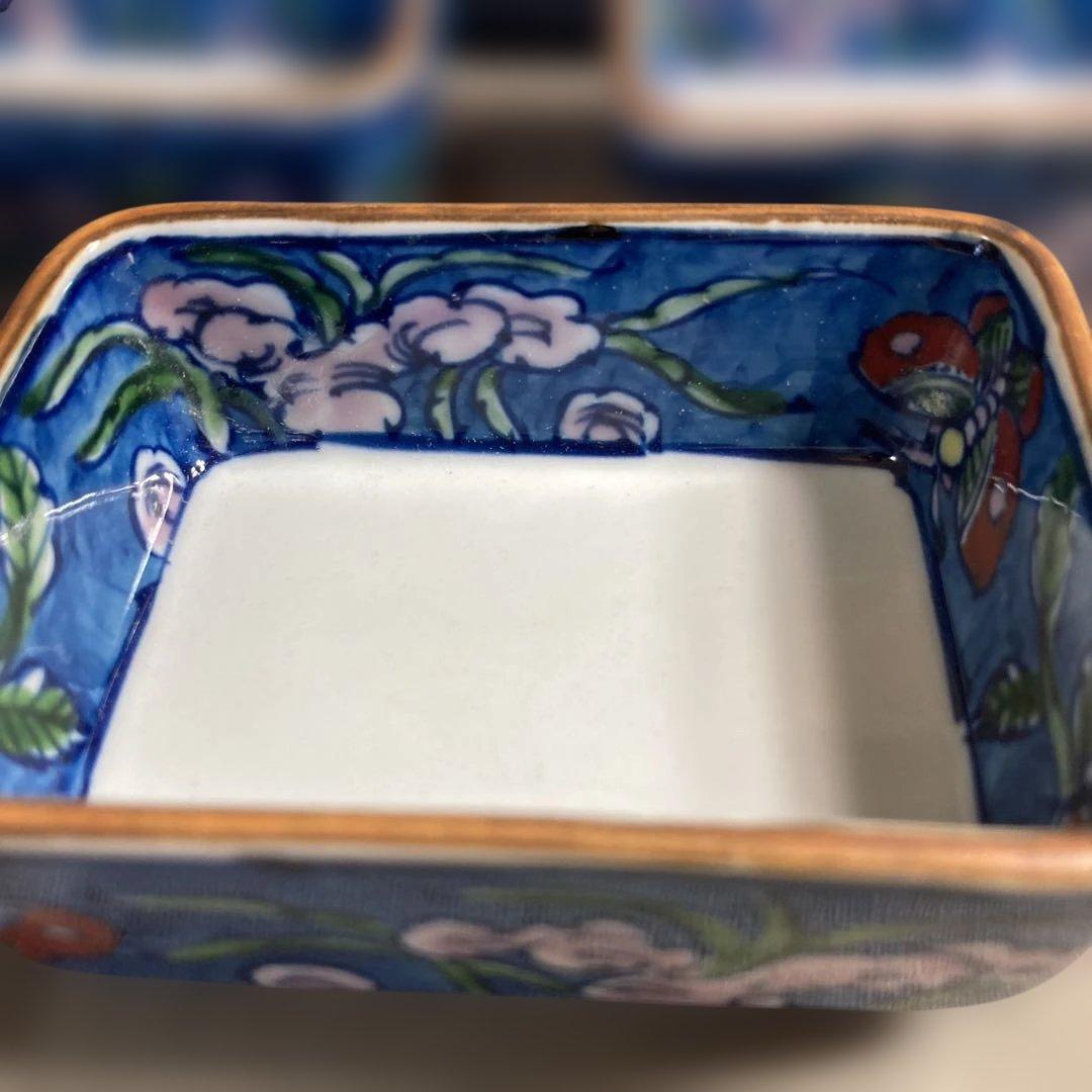 【源右衛門】古伊万里の伝統　日本の名窯　舘林源右衛門作　染錦古代花蝶図　角向付揃