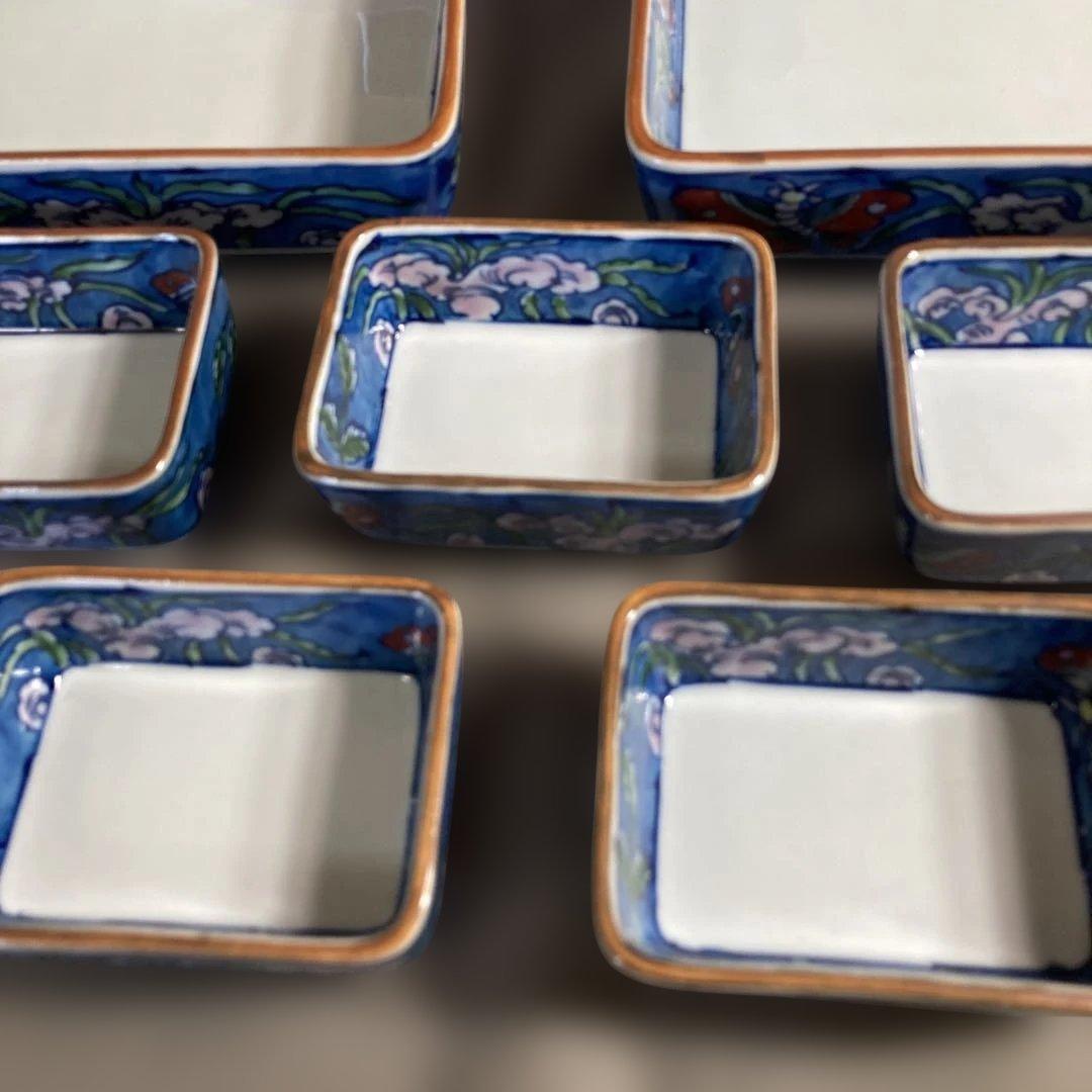 【源右衛門】古伊万里の伝統　日本の名窯　舘林源右衛門作　染錦古代花蝶図　角向付揃