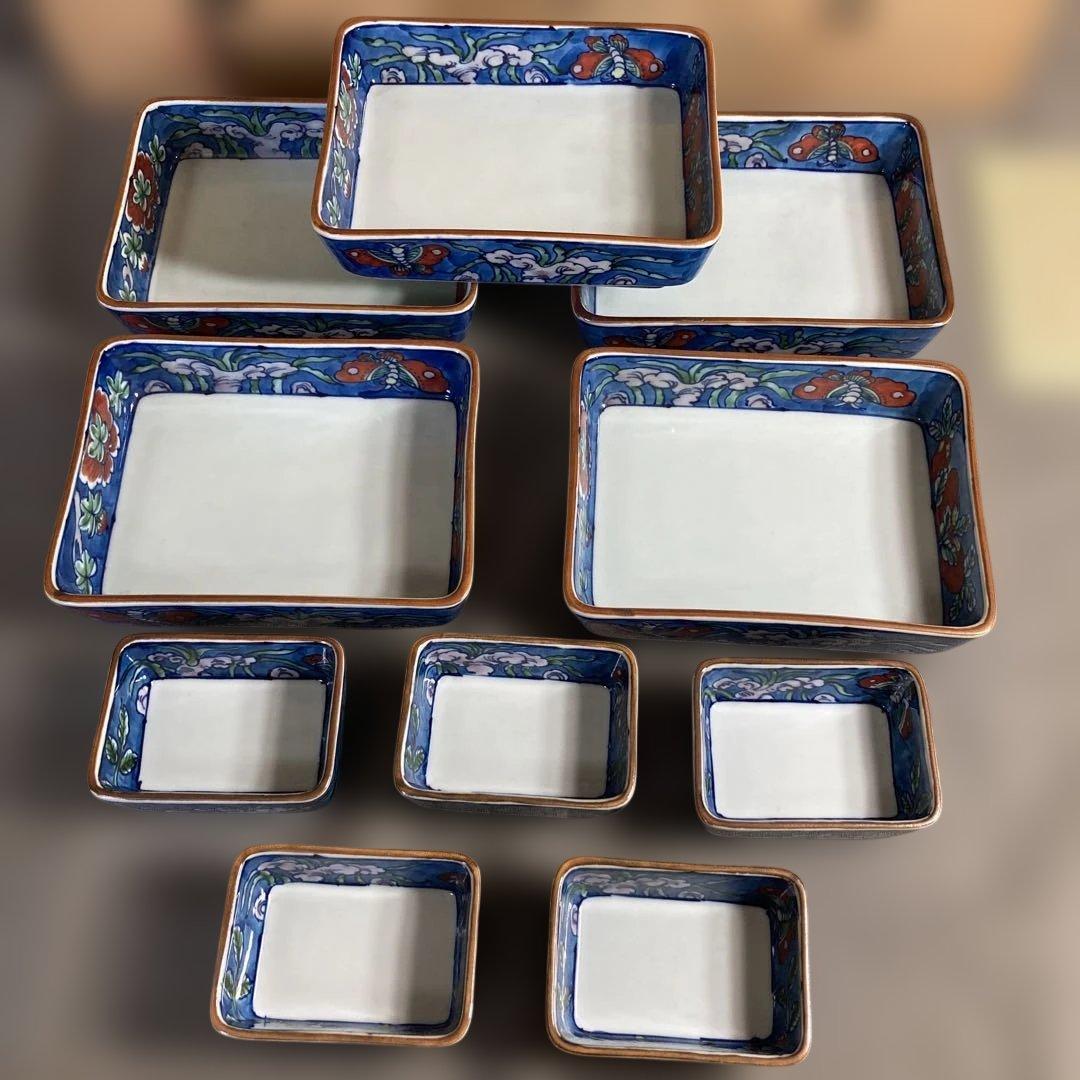 【源右衛門】古伊万里の伝統　日本の名窯　舘林源右衛門作　染錦古代花蝶図　角向付揃