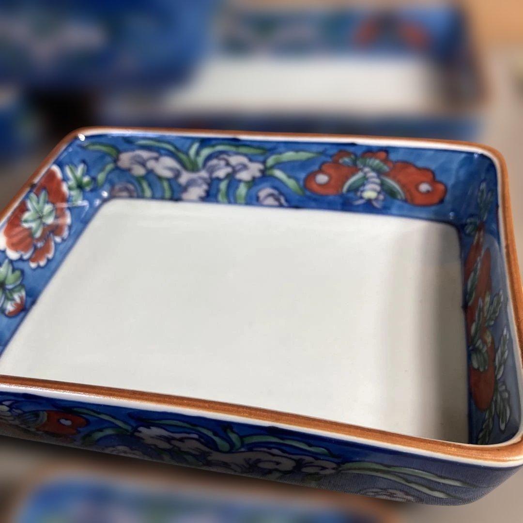 【源右衛門】古伊万里の伝統　日本の名窯　舘林源右衛門作　染錦古代花蝶図　角向付揃