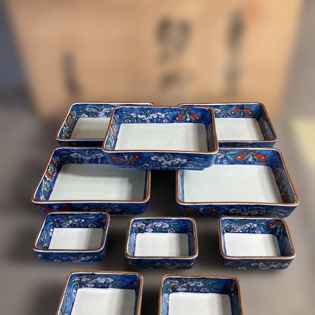 【源右衛門】古伊万里の伝統　日本の名窯　舘林源右衛門作　染錦古代花蝶図　角向付揃