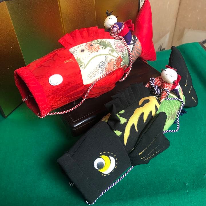 鯉のぼりペア　赤黒こいのぼり　こどもの日　端午の節句　古布幟