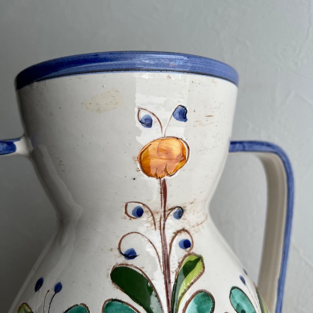 k238r124 イタリア製 手描きの花柄フラワーベース 水瓶 オブジェ