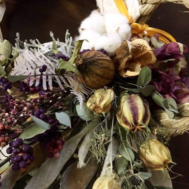 76自家栽培ドライ含む しめ縄飾り 正月 松飾り 注蓮 プリザーブド スワッグ
