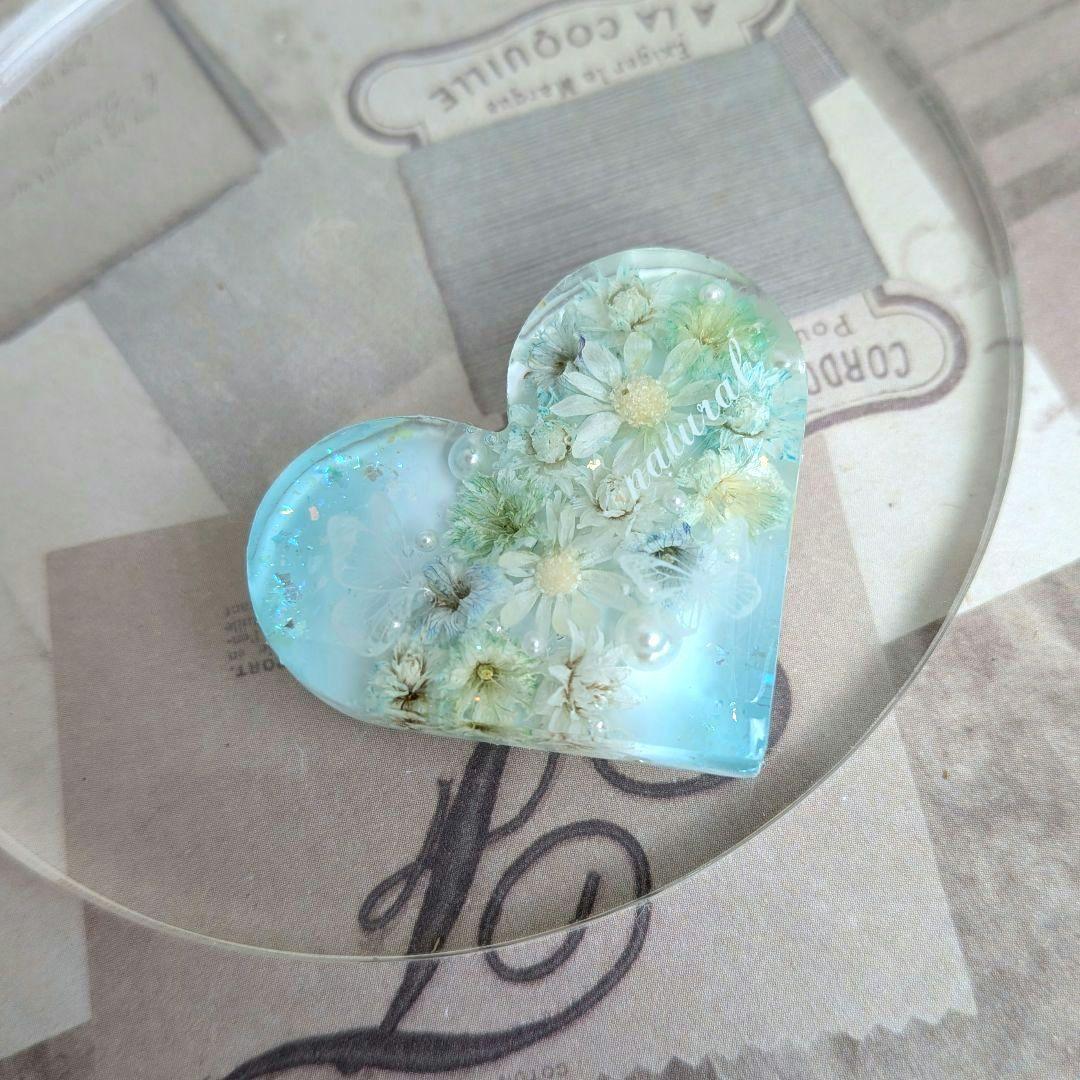 ＃235 アクアブルー✴ハート✴ちょうちょ✴レジンヘアゴムキーホルダーブローチ