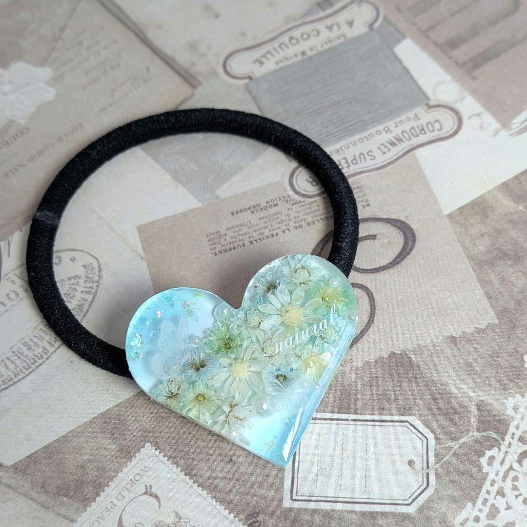 ＃235 アクアブルー✴ハート✴ちょうちょ✴レジンヘアゴムキーホルダーブローチ