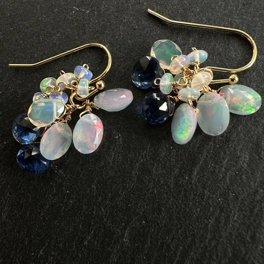 ♢人気♢カラーオパール 宝石質ブルーカイヤナイト 14kgf ピアス/イヤリング