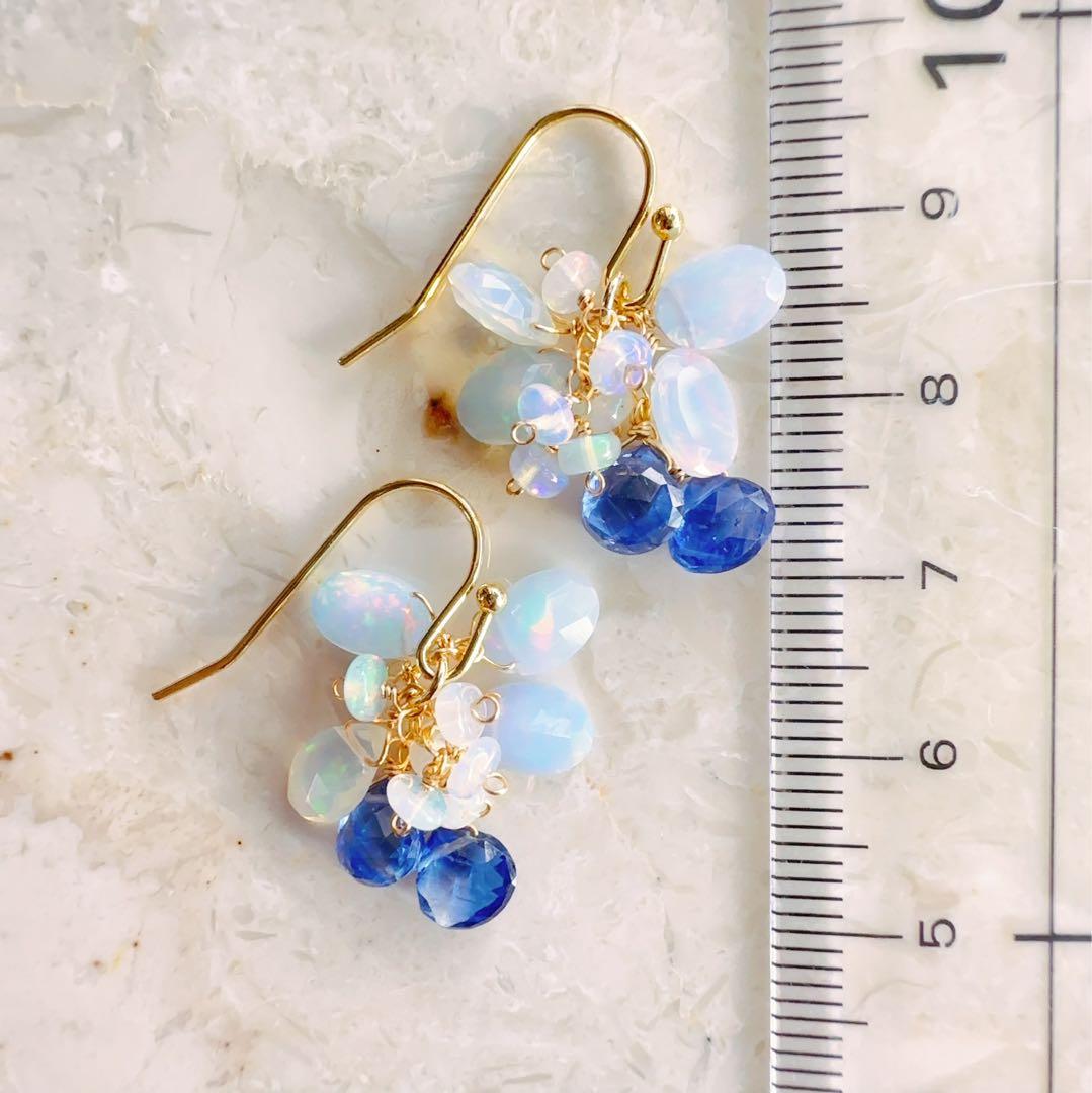 ♢人気♢カラーオパール 宝石質ブルーカイヤナイト 14kgf ピアス/イヤリング