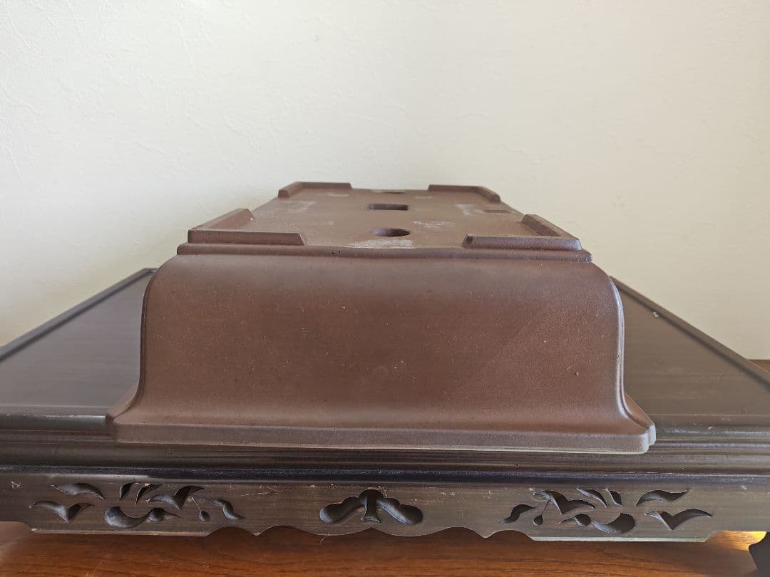 陶器製長方形盆栽鉢 大型　落款　丸四 約45.5cm×32.5cm×11.5cm