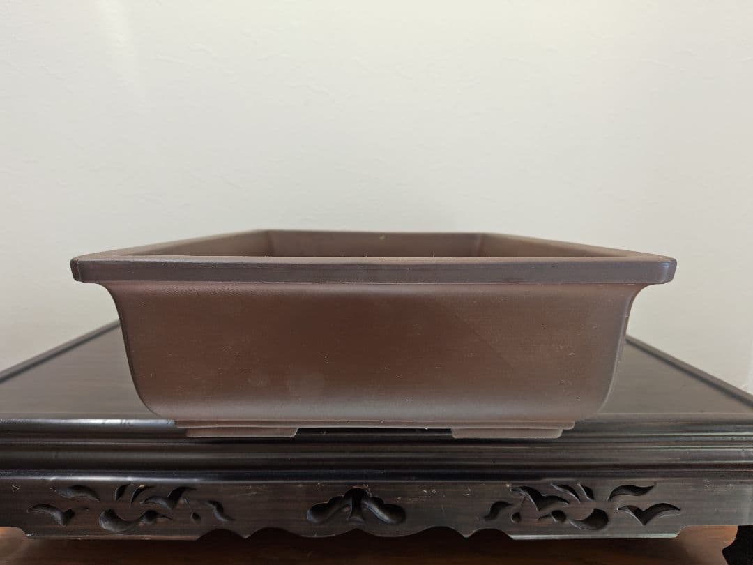 陶器製長方形盆栽鉢 大型　落款　丸四 約45.5cm×32.5cm×11.5cm