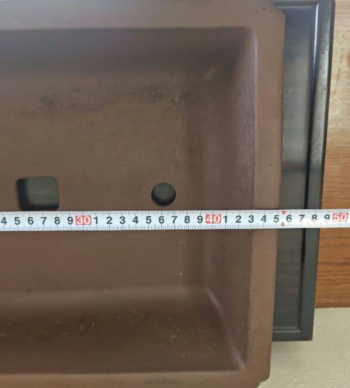 陶器製長方形盆栽鉢 大型　落款　丸四 約45.5cm×32.5cm×11.5cm