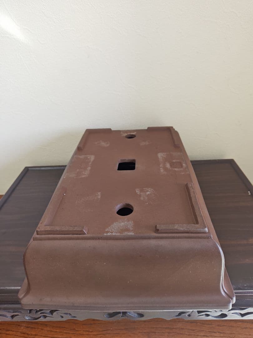 陶器製長方形盆栽鉢 大型　落款　丸四 約45.5cm×32.5cm×11.5cm