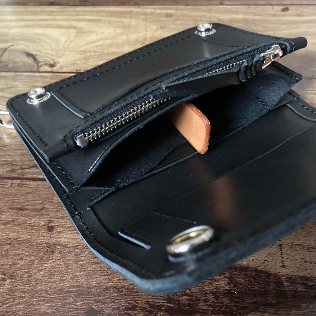 【にゃる柚鈴様ご確認用】ミドルトラッカーウォレットブラック【お札を折らずに収納】