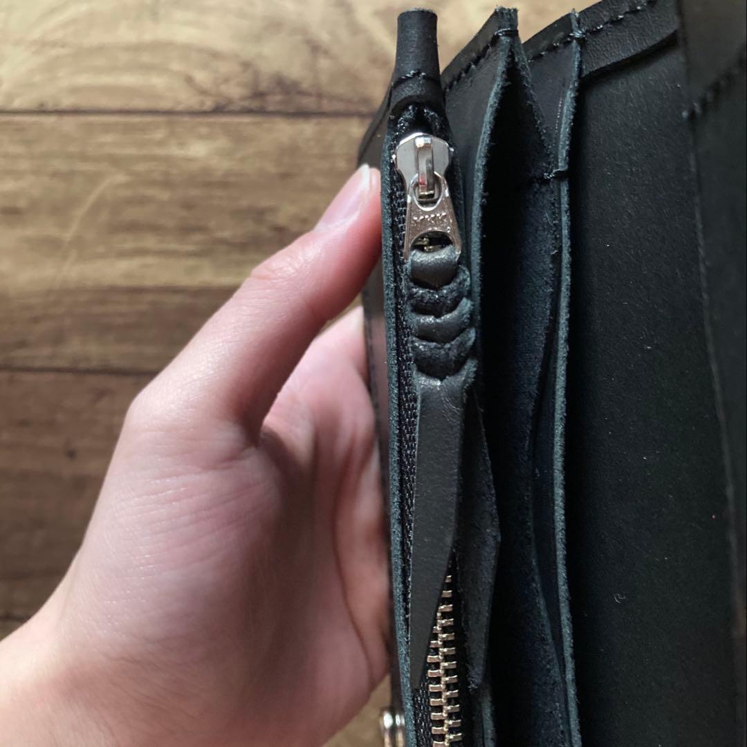 【にゃる柚鈴様ご確認用】ミドルトラッカーウォレットブラック【お札を折らずに収納】