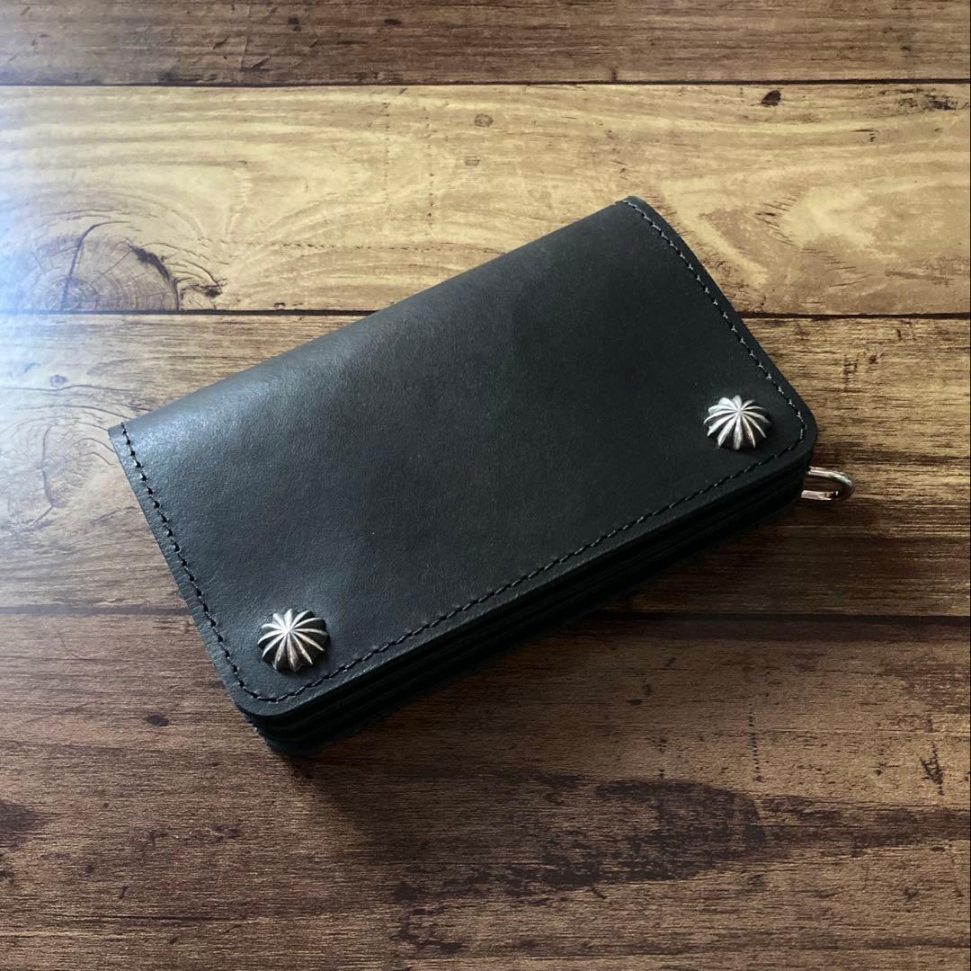 【にゃる柚鈴様ご確認用】ミドルトラッカーウォレットブラック【お札を折らずに収納】