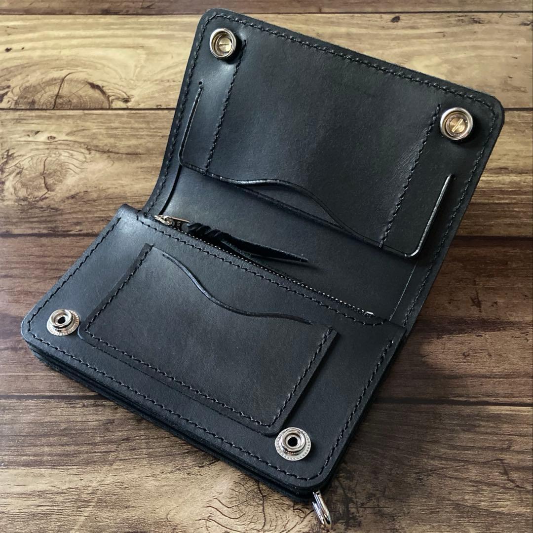 【にゃる柚鈴様ご確認用】ミドルトラッカーウォレットブラック【お札を折らずに収納】