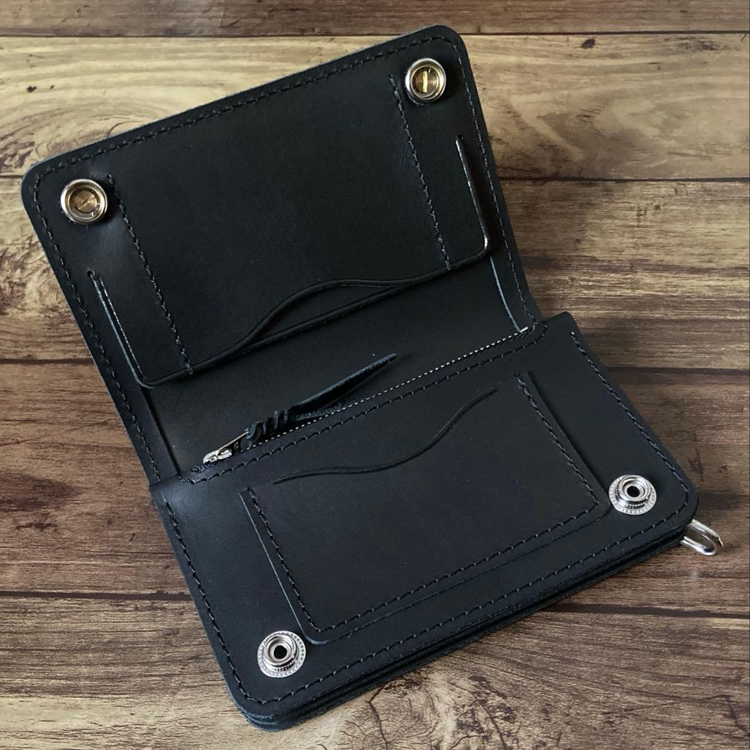 【にゃる柚鈴様ご確認用】ミドルトラッカーウォレットブラック【お札を折らずに収納】