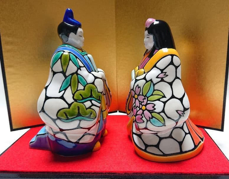 九谷焼 立ち雛 色モザイク 花 糠川友之 4.5号