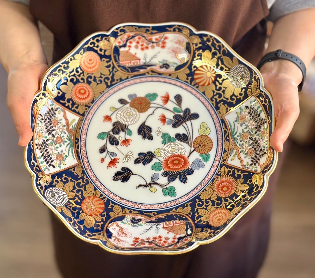 再値下げ 新品 有田焼 琳派古伊万里様式 盛皿 木箱入 直径31cm 其泉窯