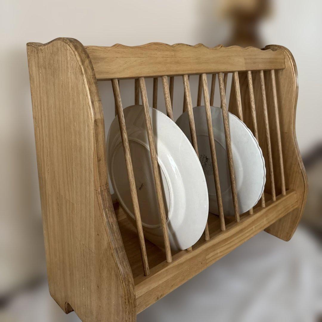 限定お値下げ　アンティーク風　ハンドメイド　パイン材のディッシュラック