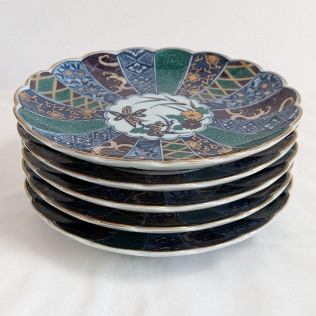 美濃焼 翔山 金彩錦絵 菊割皿 銘々皿 5枚セット しょうざん 第一陶器