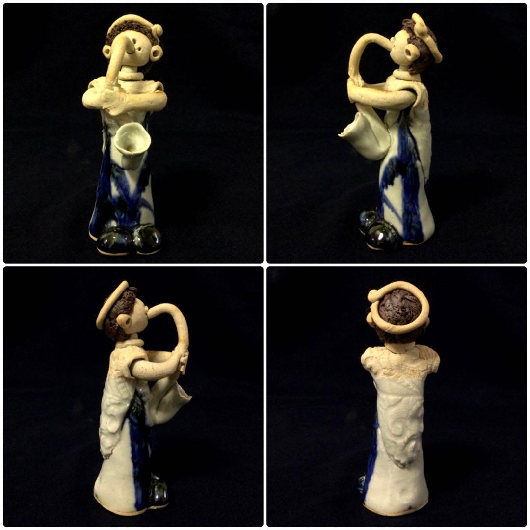 砥部焼 青芳人形 3体セット 楽器 陶器人形 森元青芳作 置物 T364