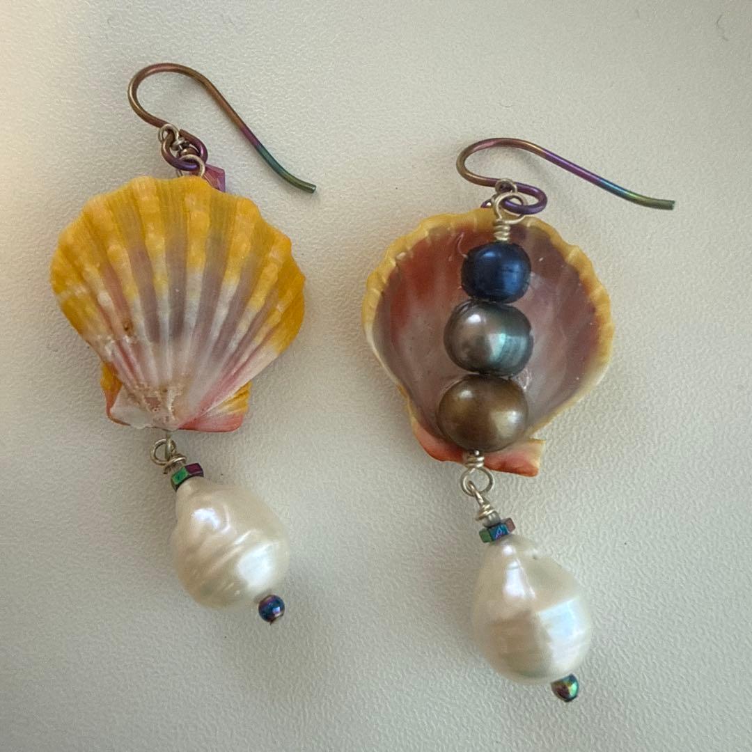 ハンドメイド シェルピアス カラフル