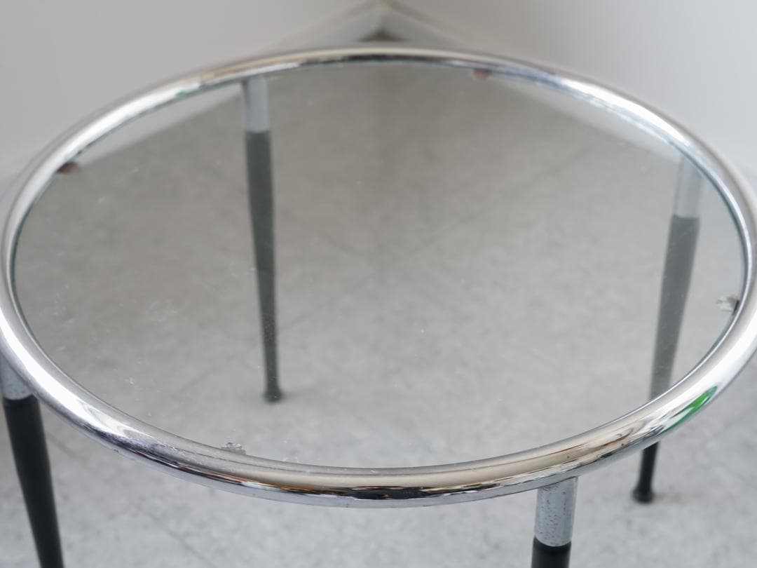 ヴィンテージ　ラウンド ガラステーブル 古道具 ミッドセンチュリー モダン