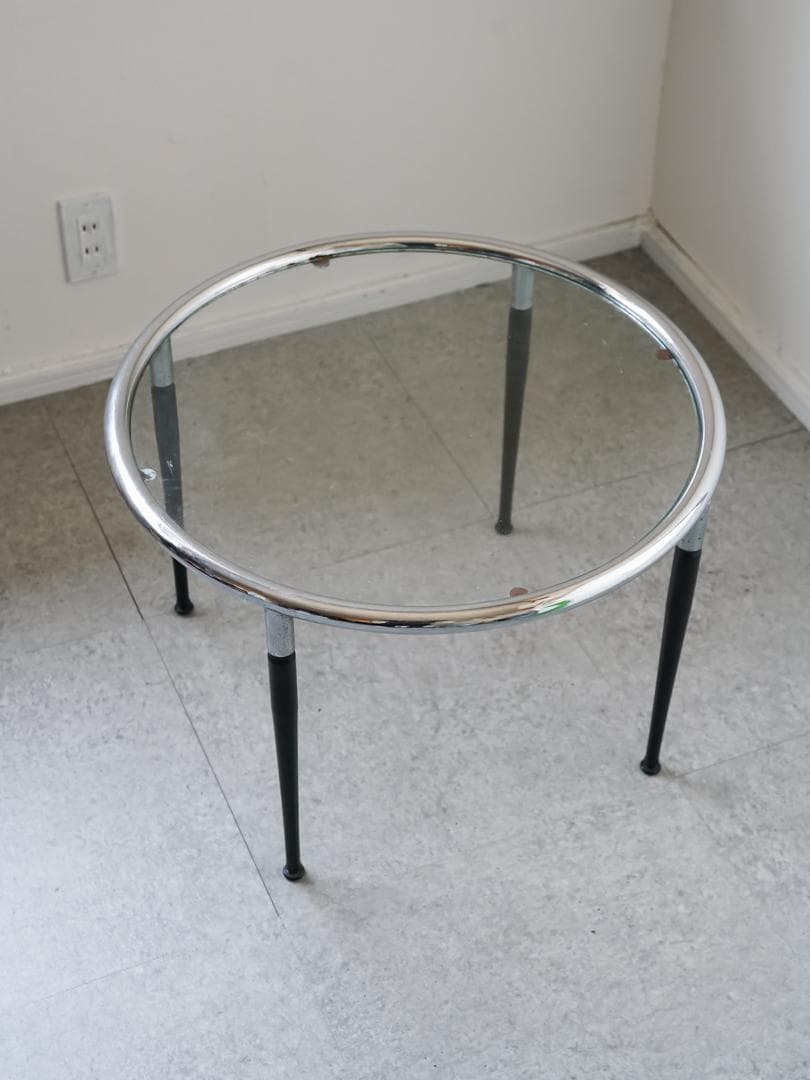 ヴィンテージ　ラウンド ガラステーブル 古道具 ミッドセンチュリー モダン